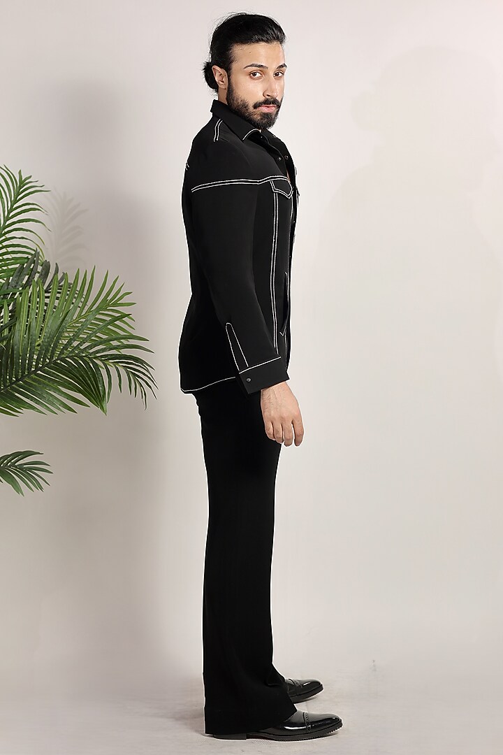 Black Magna Suiting Hand Work Co-Ord Set by Bharat Reshma at Pernia's Pop Up Shop