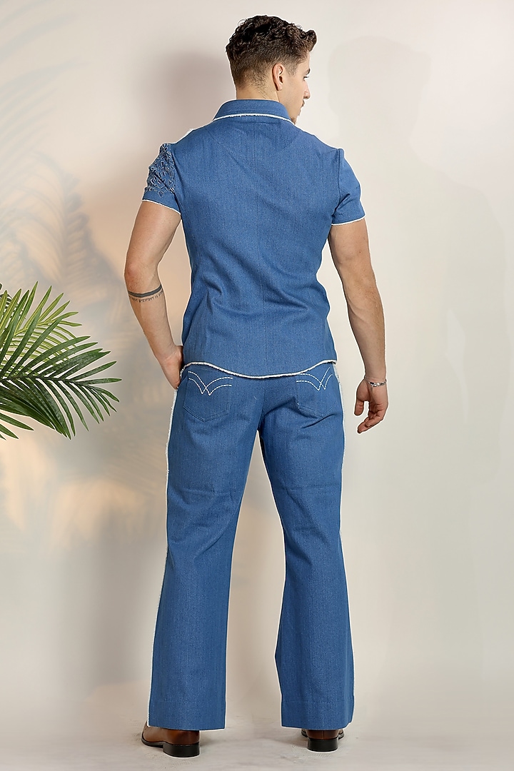 Blue Magna Suiting Thread Embroidered Co-Ord Set by Bharat Reshma at Pernia's Pop Up Shop
