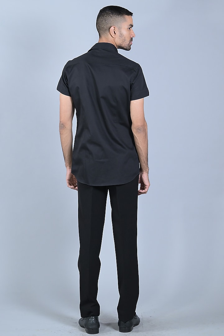 Charcoal Black Cotton Cutdana & Beads Embroidered Party Wear Shirt by Bharat Reshma at Pernia's Pop Up Shop