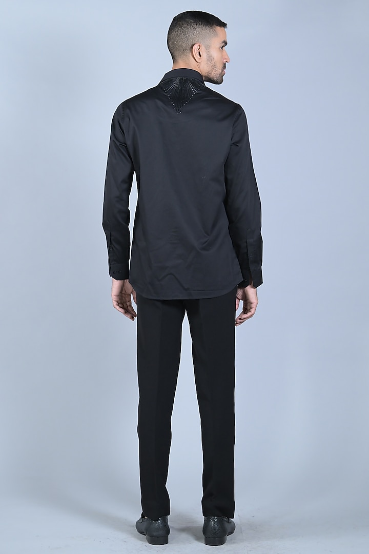 Charcoal Black Cotton Embroidered Party Wear Shirt by Bharat Reshma at Pernia's Pop Up Shop