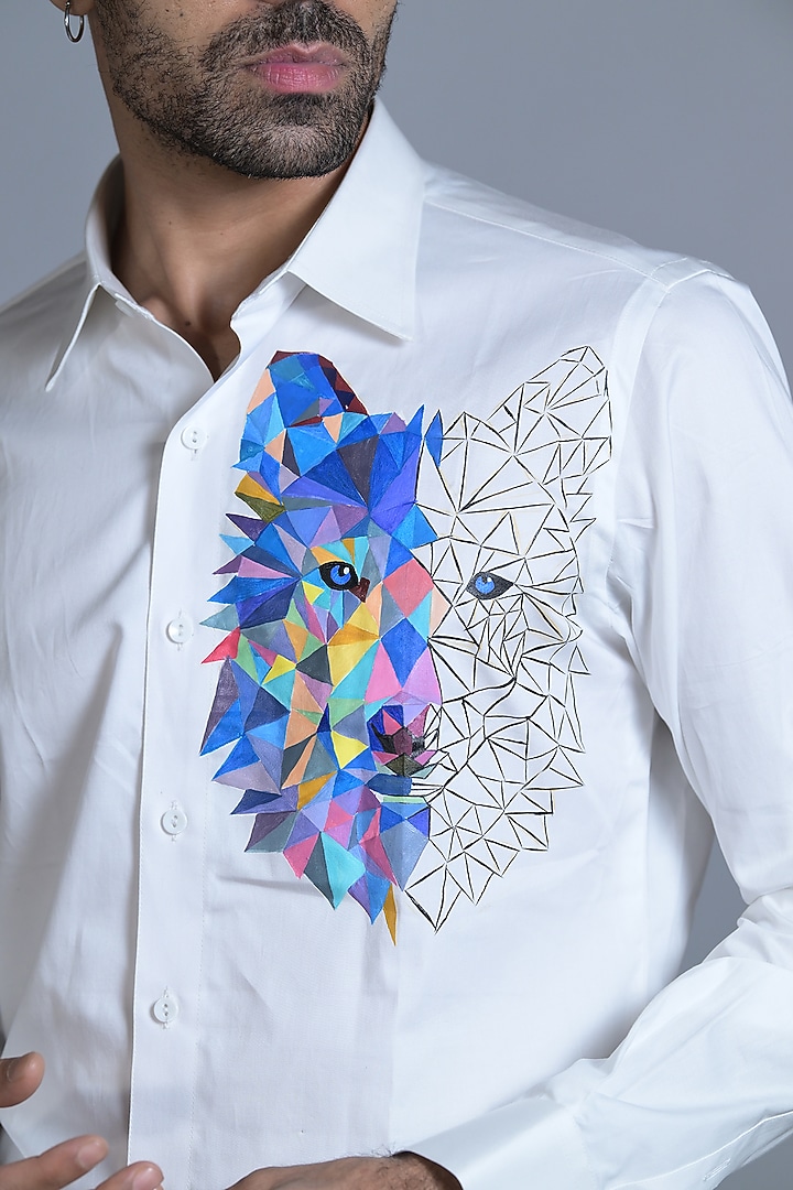 White Cotton Hand Painted Party Wear Shirt by Bharat Reshma at Pernia's Pop Up Shop