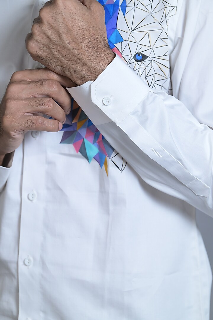 White Cotton Hand Painted Party Wear Shirt by Bharat Reshma at Pernia's Pop Up Shop