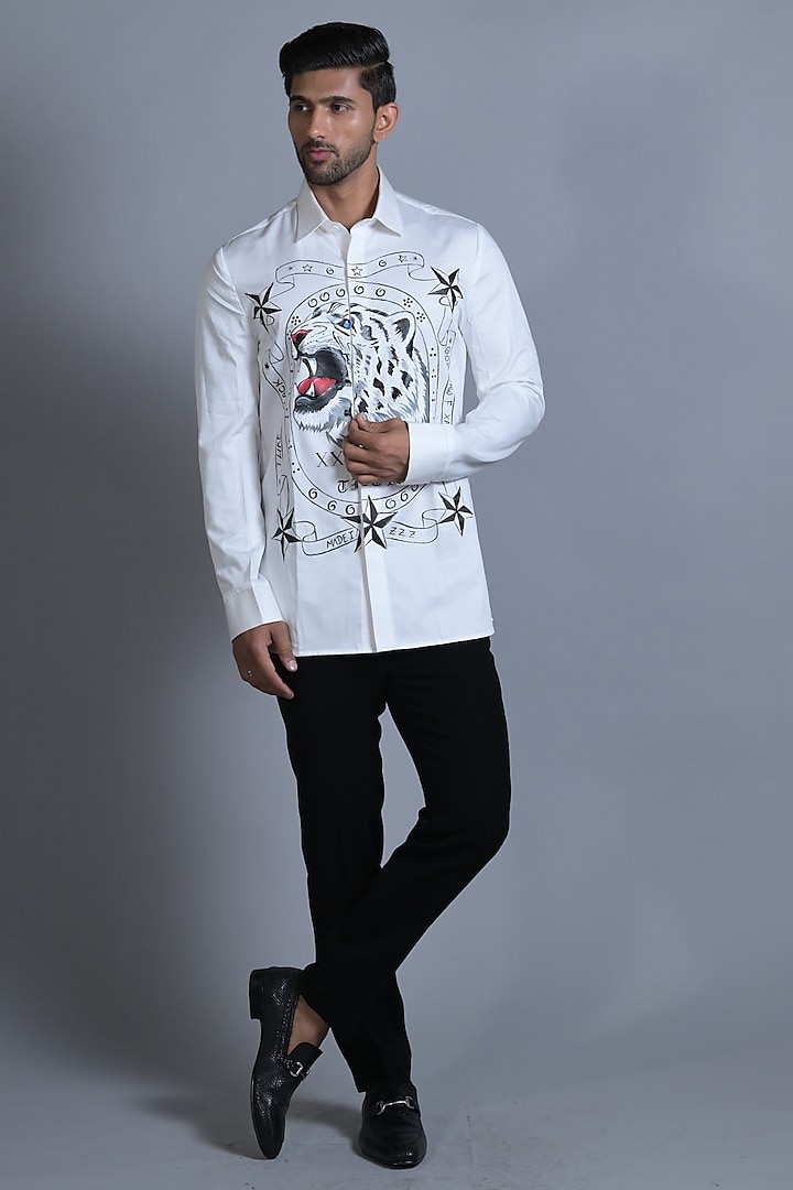 White Cotton Hand Painted Shirt by Bharat Reshma