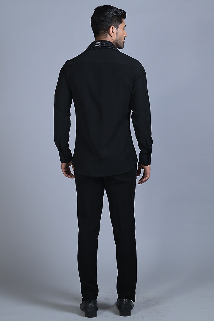 Jet Black Cotton Crystal Embroidered Wedding Shirt by Bharat Reshma at Pernia's Pop Up Shop