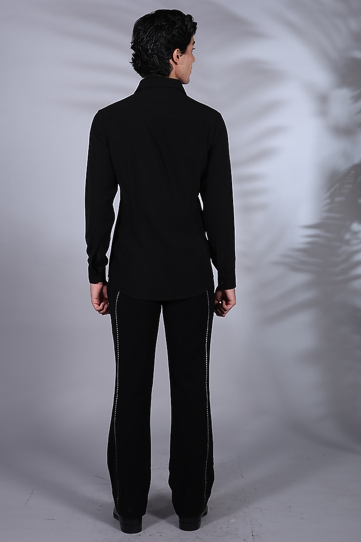 Black Cotton Beads Embroidered Wedding Shirt by Bharat Reshma at Pernia's Pop Up Shop