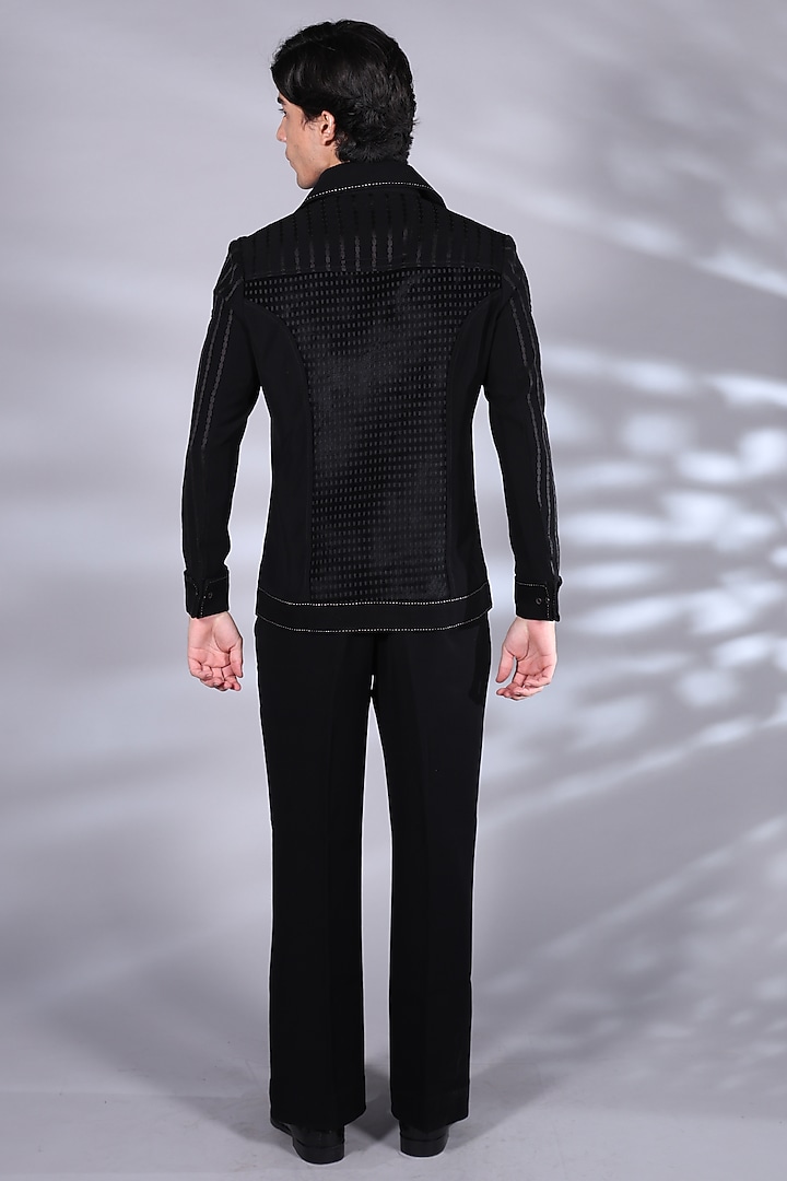 Black Japanese Suiting Embroidered Wedding Shirt by Bharat Reshma at Pernia's Pop Up Shop