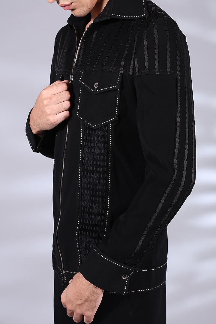 Black Japanese Suiting Embroidered Wedding Shirt by Bharat Reshma at Pernia's Pop Up Shop