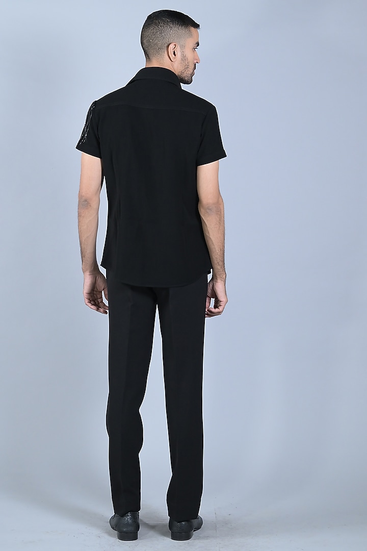 Black Cotton Beads Embroidered Party Wear Shirt by Bharat Reshma at Pernia's Pop Up Shop