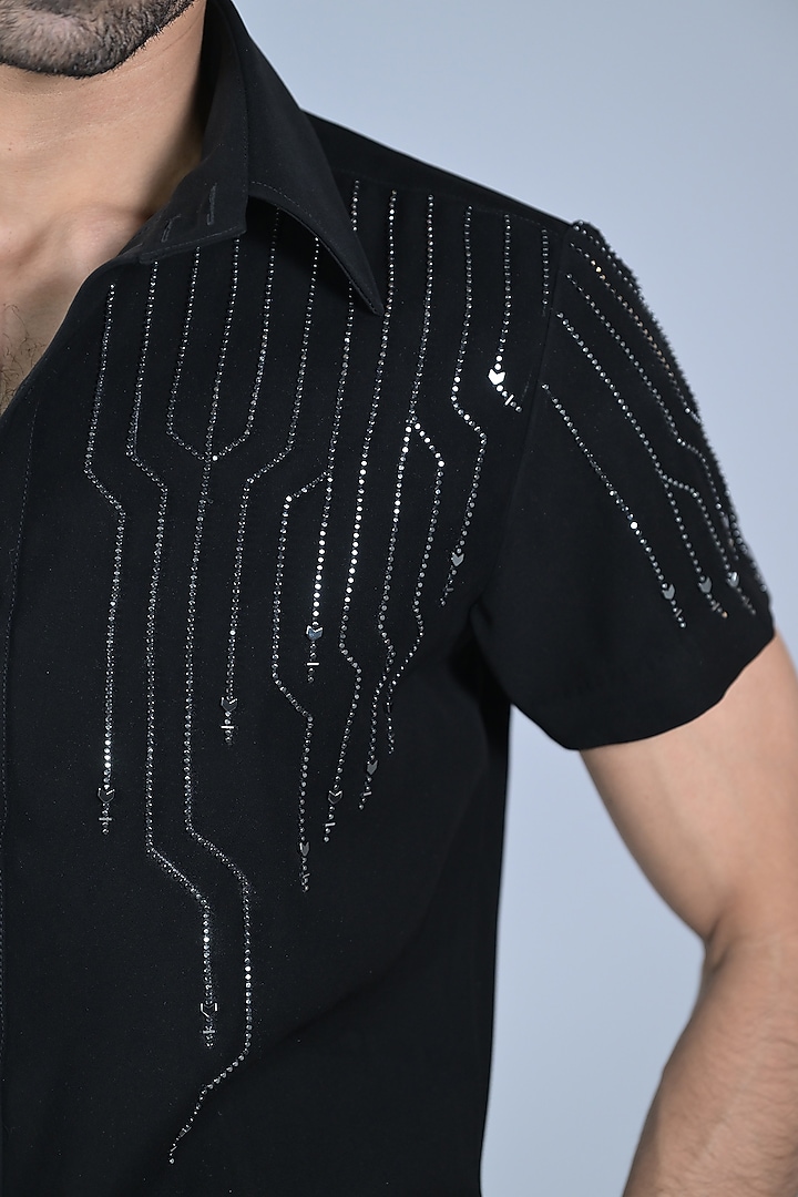 Black Cotton Beads Embroidered Party Wear Shirt by Bharat Reshma at Pernia's Pop Up Shop