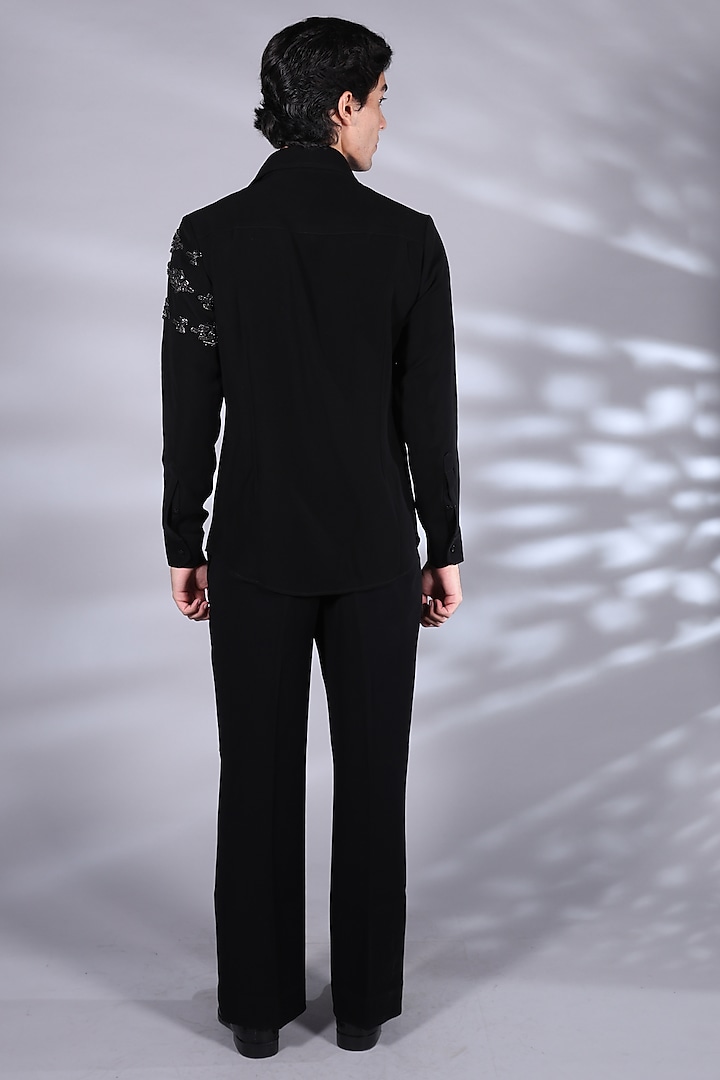Black Japanese Suiting Beads & Crystal Embroidered Wedding Shirt by Bharat Reshma at Pernia's Pop Up Shop