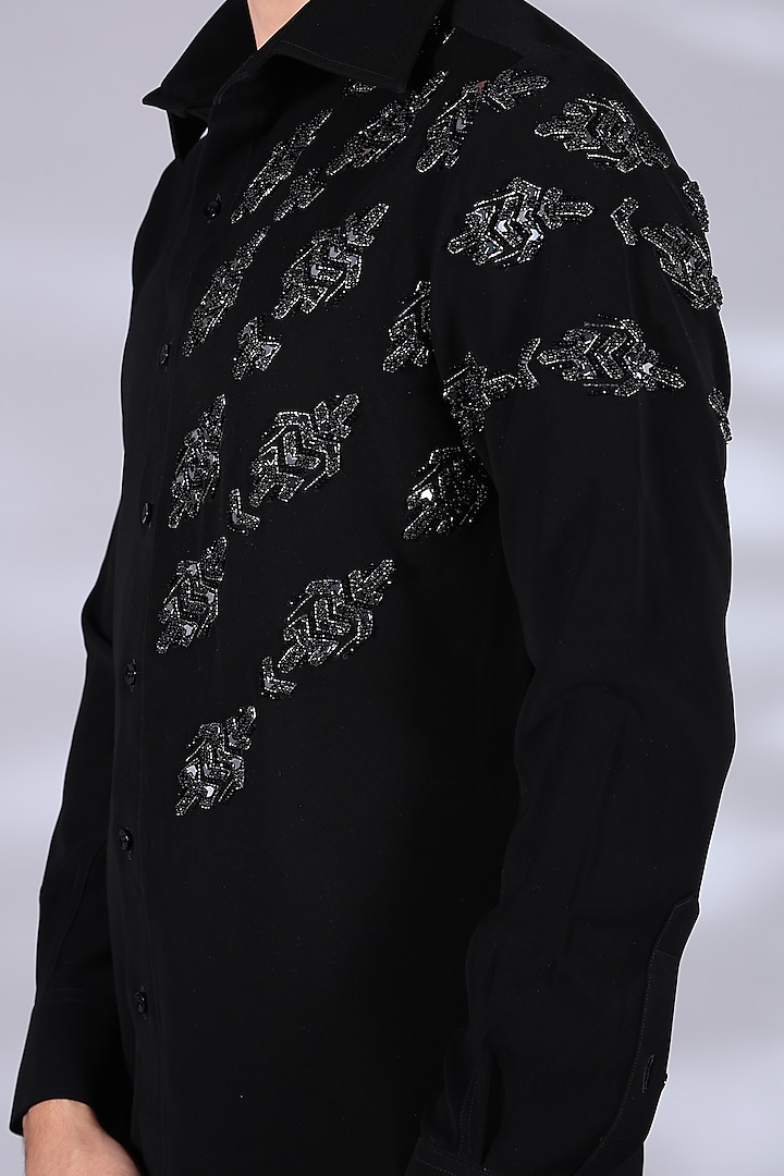 Black Japanese Suiting Beads & Crystal Embroidered Wedding Shirt by Bharat Reshma at Pernia's Pop Up Shop