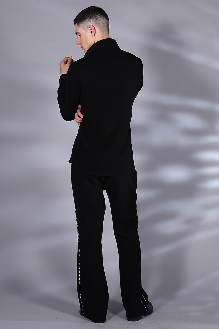 Black Japanese Suiting Beads & Crystal Embroidered Party Wear Shirt by Bharat Reshma at Pernia's Pop Up Shop