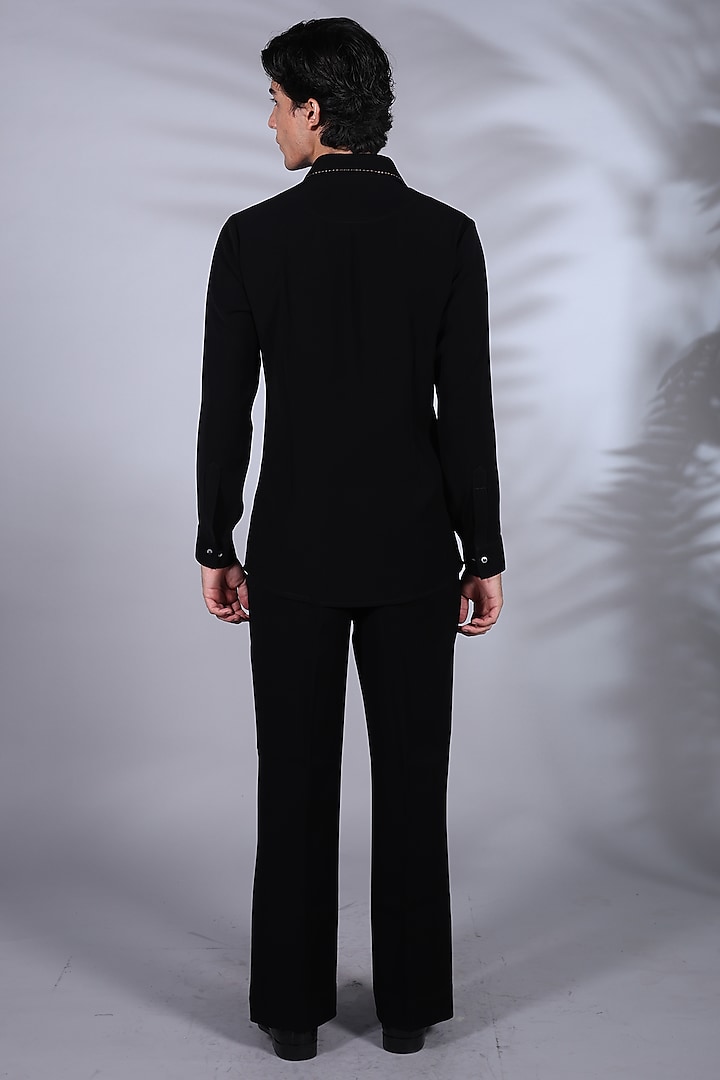Warm Black Japanese Suiting Sequins & Thread Embroidered Party Wear Shirt by Bharat Reshma at Pernia's Pop Up Shop