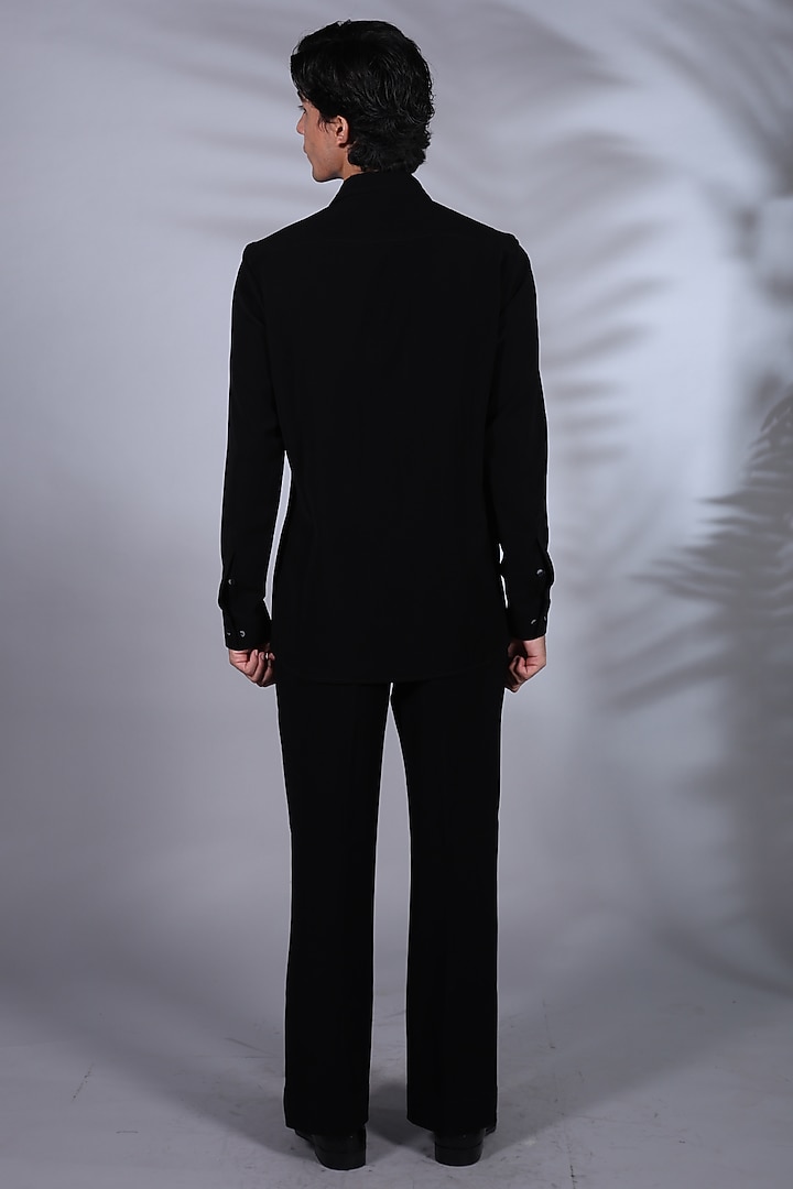 Jet Black Japanese Suiting Stone Embroidered Wedding Shirt by Bharat Reshma at Pernia's Pop Up Shop