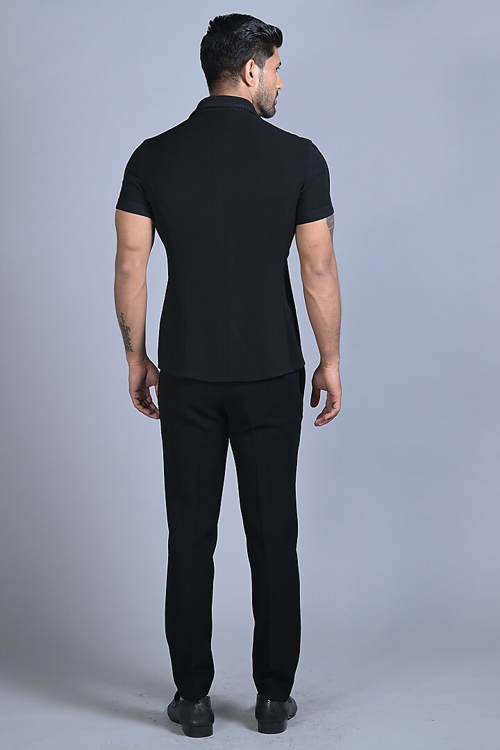 Black Japanese Suiting Cutdana Embroidered Wedding Shirt by Bharat Reshma at Pernia's Pop Up Shop