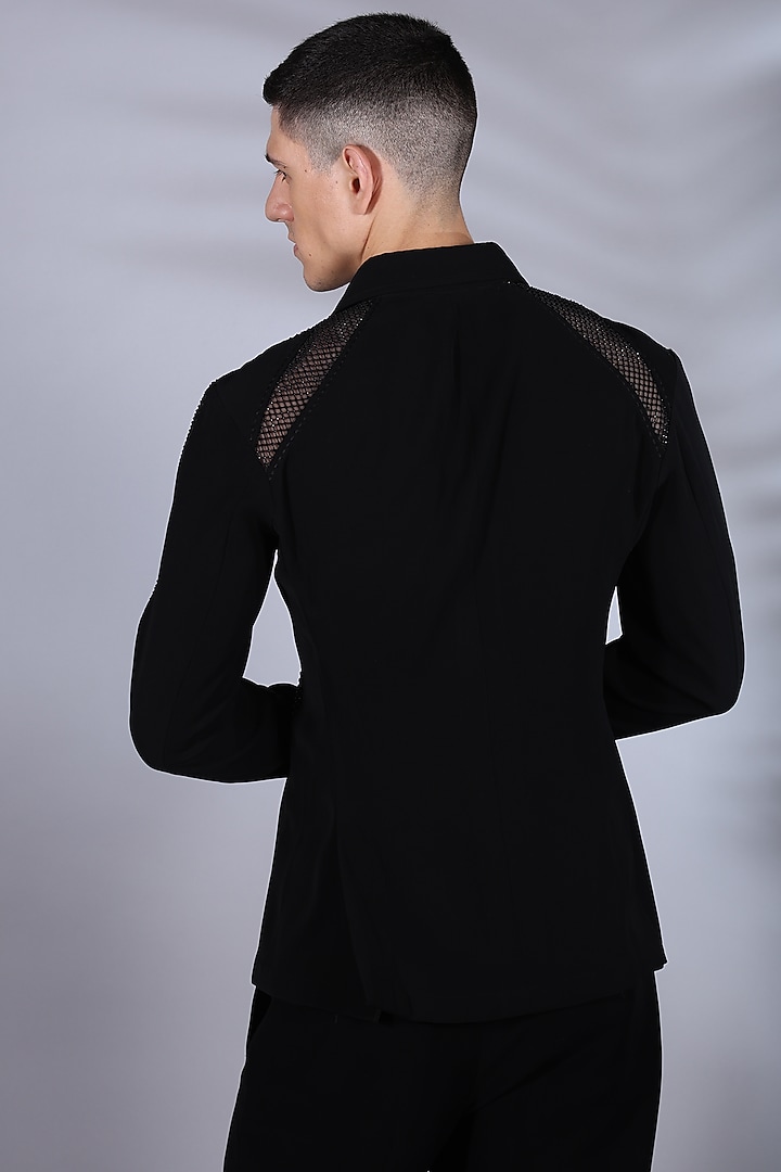 Jet Black Japanese Suiting Embroidered Wedding Shirt by Bharat Reshma at Pernia's Pop Up Shop
