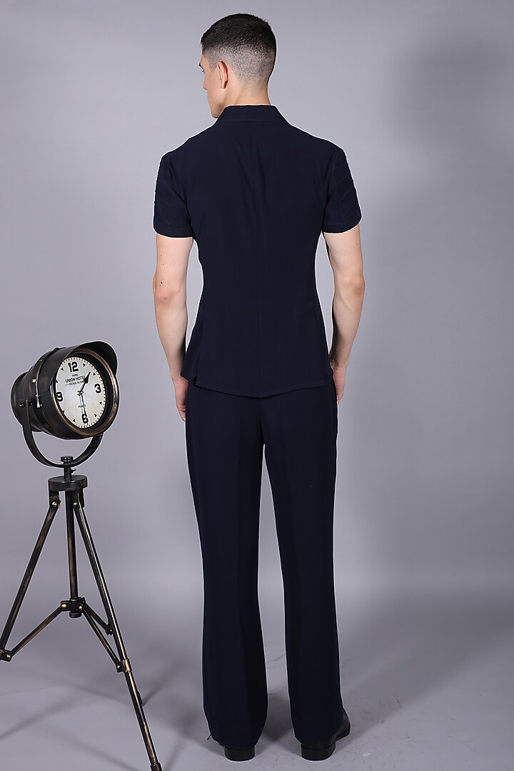 Navy Blue Japanese Suiting Co-Ord Set by Bharat Reshma at Pernia's Pop Up Shop