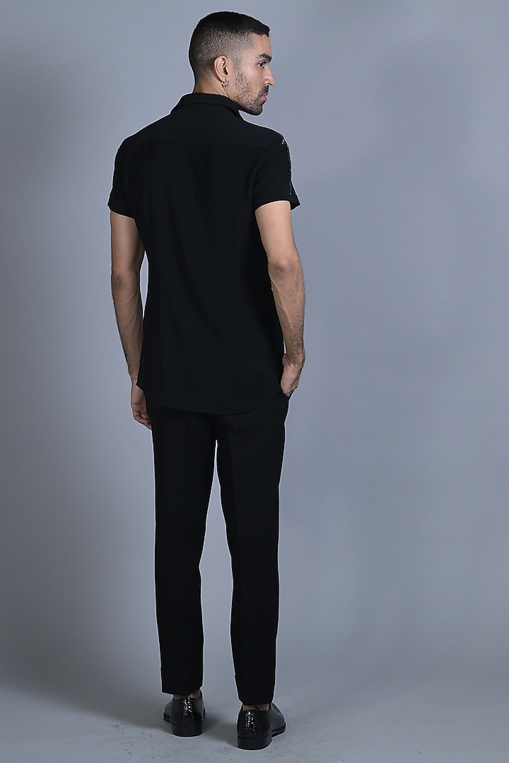 Black Japanese Embroidered Party Wear Shirt by Bharat Reshma at Pernia's Pop Up Shop