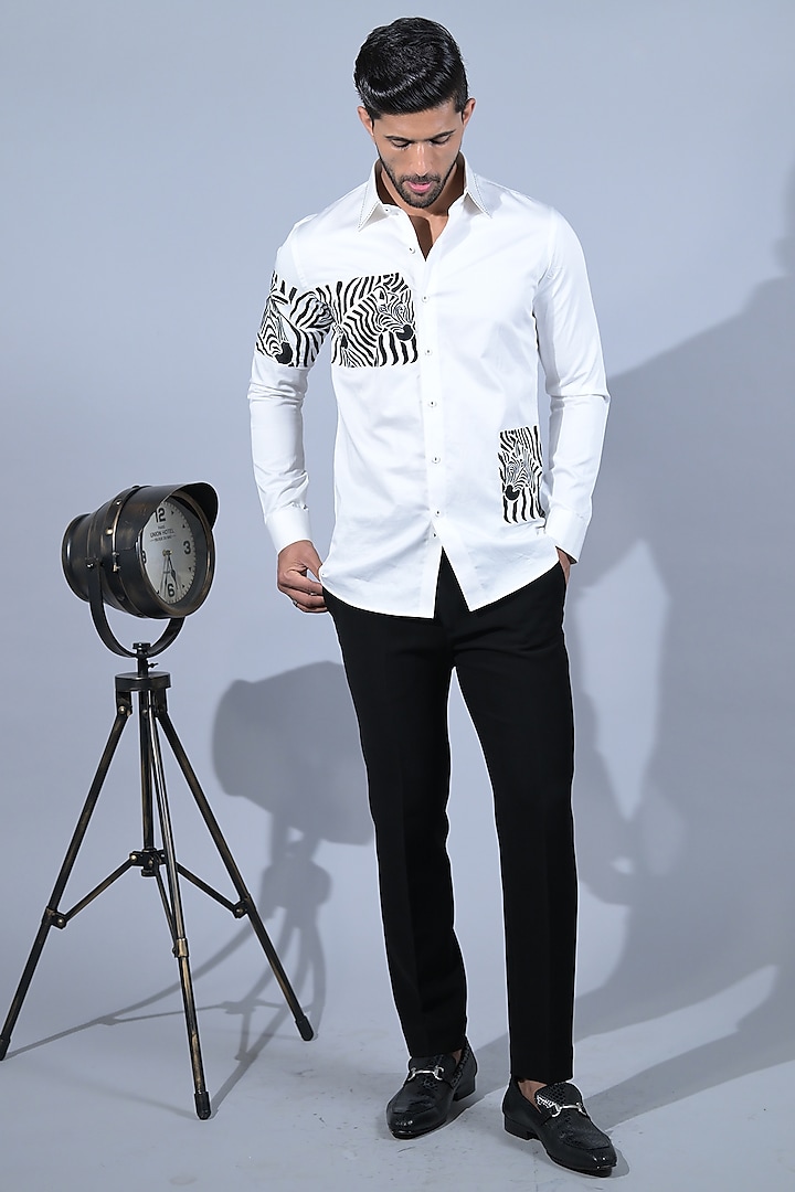 White Cotton Embroidered Shirt by Bharat Reshma