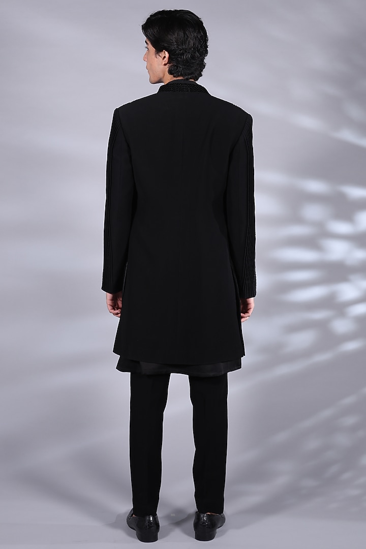 Pure Black Polyester Cutdana Hand Embroidered Indo-Western Set by Bharat Reshma at Pernia's Pop Up Shop