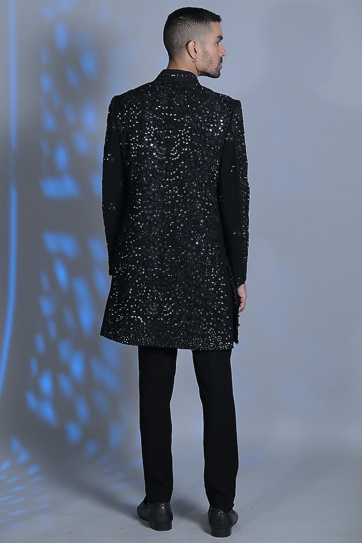Rich Black Polyester Mirror & Resham Embroidered Indo-Western Set by Bharat Reshma at Pernia's Pop Up Shop
