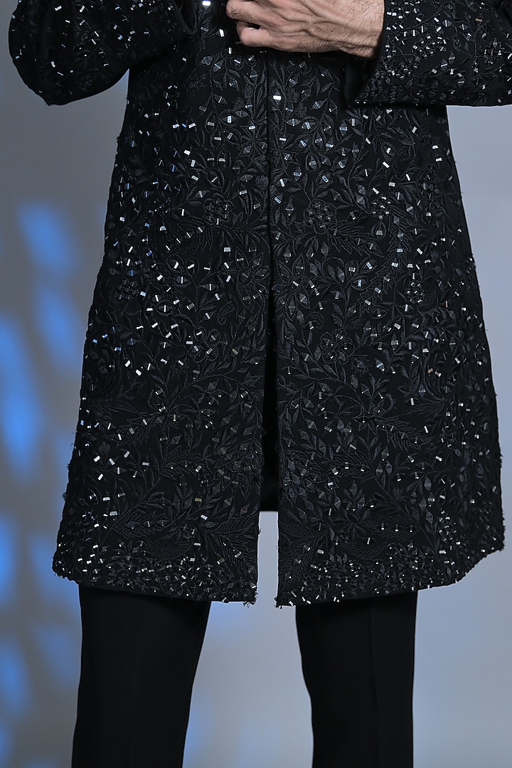 Rich Black Polyester Mirror & Resham Embroidered Indo-Western Set by Bharat Reshma at Pernia's Pop Up Shop