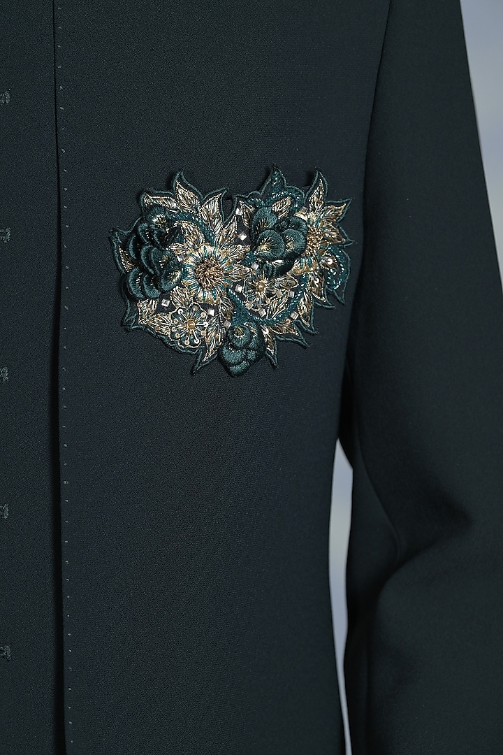 Hunter Green Japanese Suiting Fabric Draped Style Indo-Western Set by Bharat Reshma at Pernia's Pop Up Shop