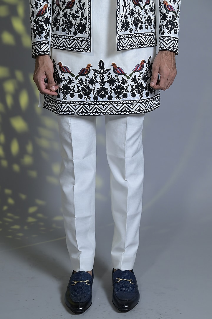 Ice white & Black Silk Embroidered Indo-Western Set by Bharat Reshma at Pernia's Pop Up Shop