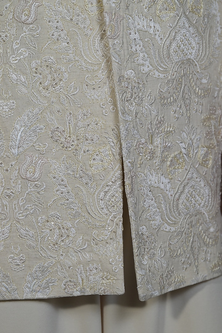 Ivory Silk Thread Embroidered Indo-Western Set by Bharat Reshma at Pernia's Pop Up Shop