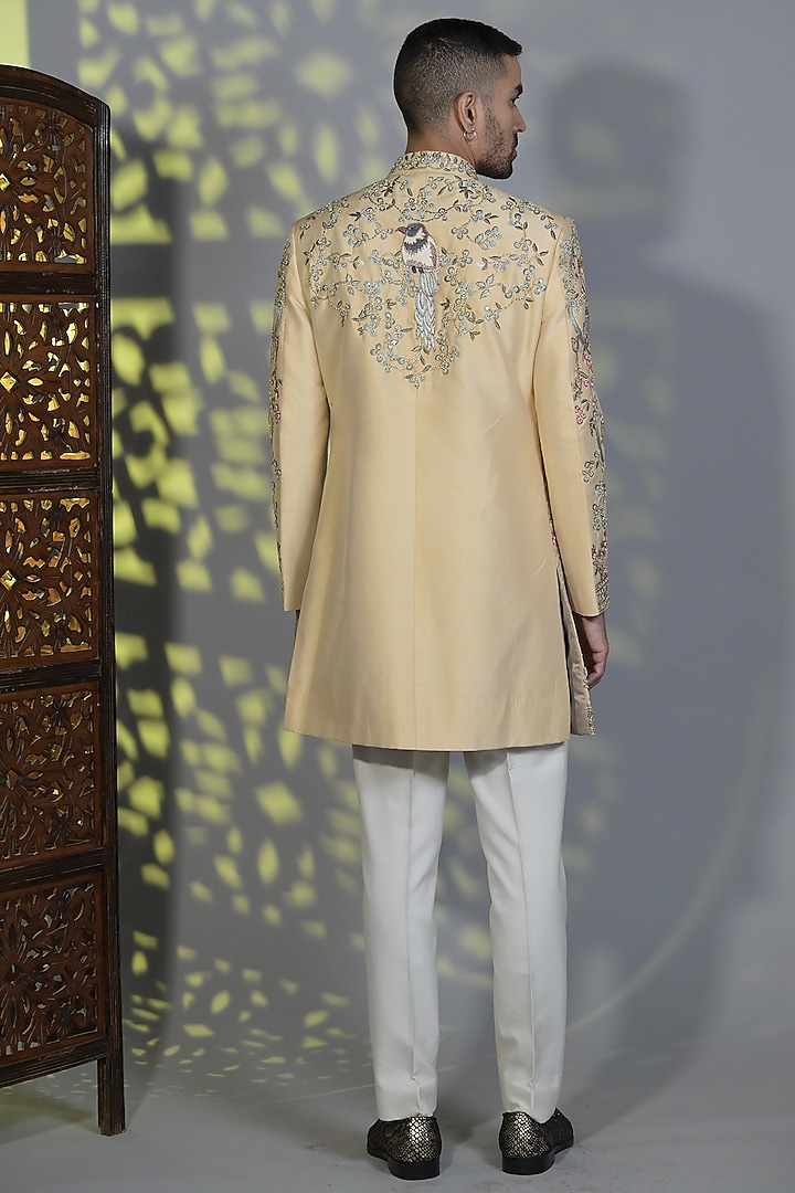Alabaster Cream Silk Cutdana & Pearl Embroidered Indo-Western Set by Bharat Reshma at Pernia's Pop Up Shop