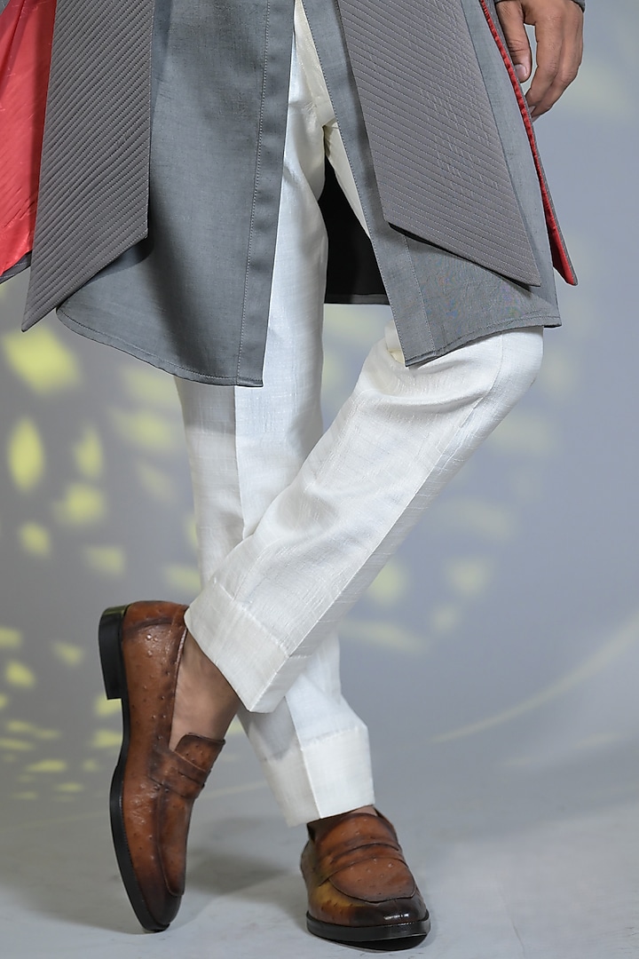 Space Grey Silk Pearl Embroidered Textured Indo-Western Set by Bharat Reshma at Pernia's Pop Up Shop