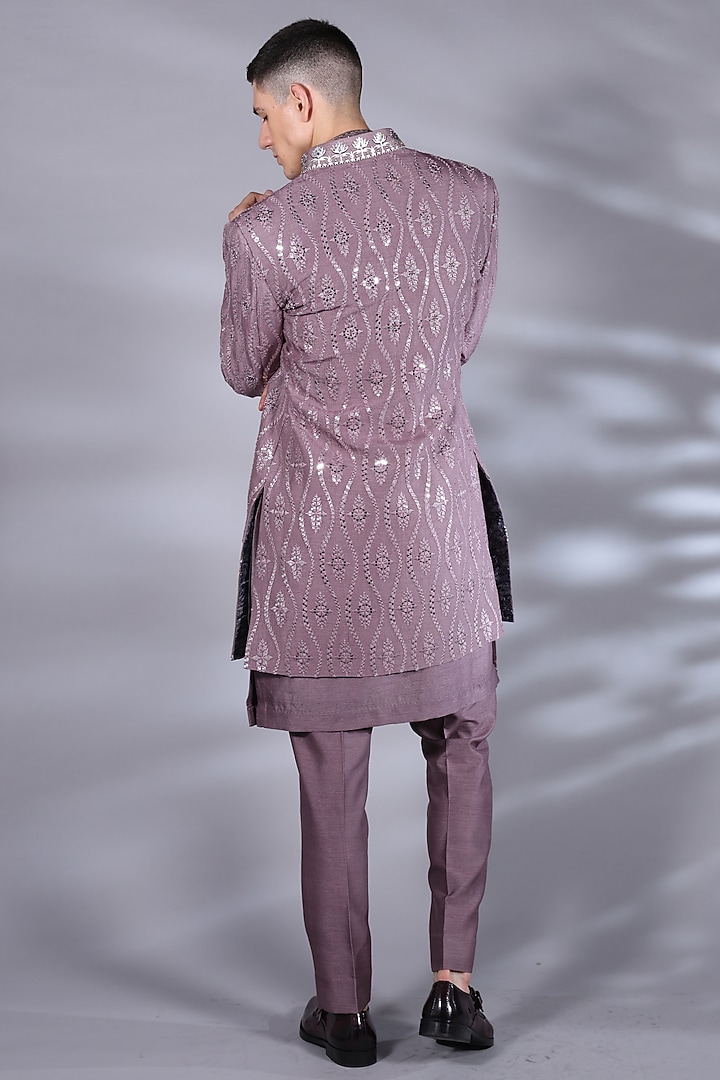 Mauve Silk Foil Printed & Dabka Embroidered Indo-Western Set by Bharat Reshma at Pernia's Pop Up Shop