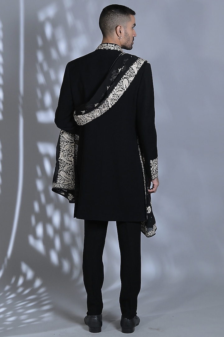 Midnight Blue Japanese Suiting Fabric Indo-Western Set by Bharat Reshma at Pernia's Pop Up Shop