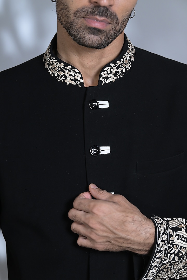 Midnight Blue Japanese Suiting Fabric Indo-Western Set by Bharat Reshma at Pernia's Pop Up Shop
