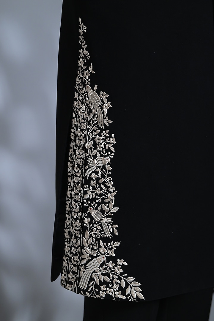 Midnight Blue Japanese Suiting Fabric Indo-Western Set by Bharat Reshma at Pernia's Pop Up Shop