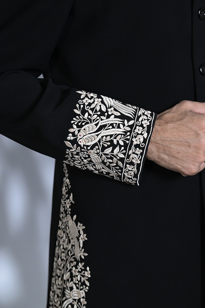Midnight Blue Japanese Suiting Fabric Indo-Western Set by Bharat Reshma at Pernia's Pop Up Shop