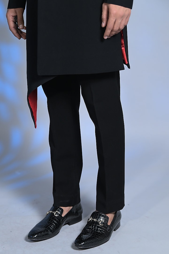 Black Japanese Suiting Fabric Cutdana Embroidered Indo-Western Set by Bharat Reshma at Pernia's Pop Up Shop