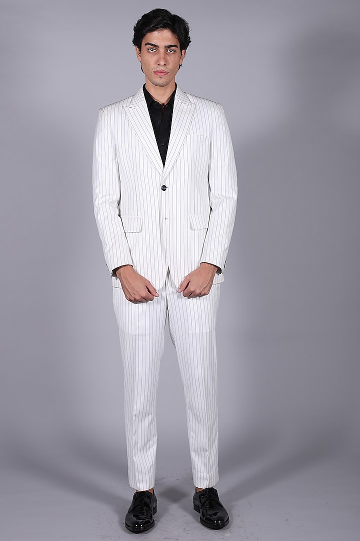 Ice White Suiting Pinstripe Blazer Set by Bharat Reshma at Pernia's Pop Up Shop