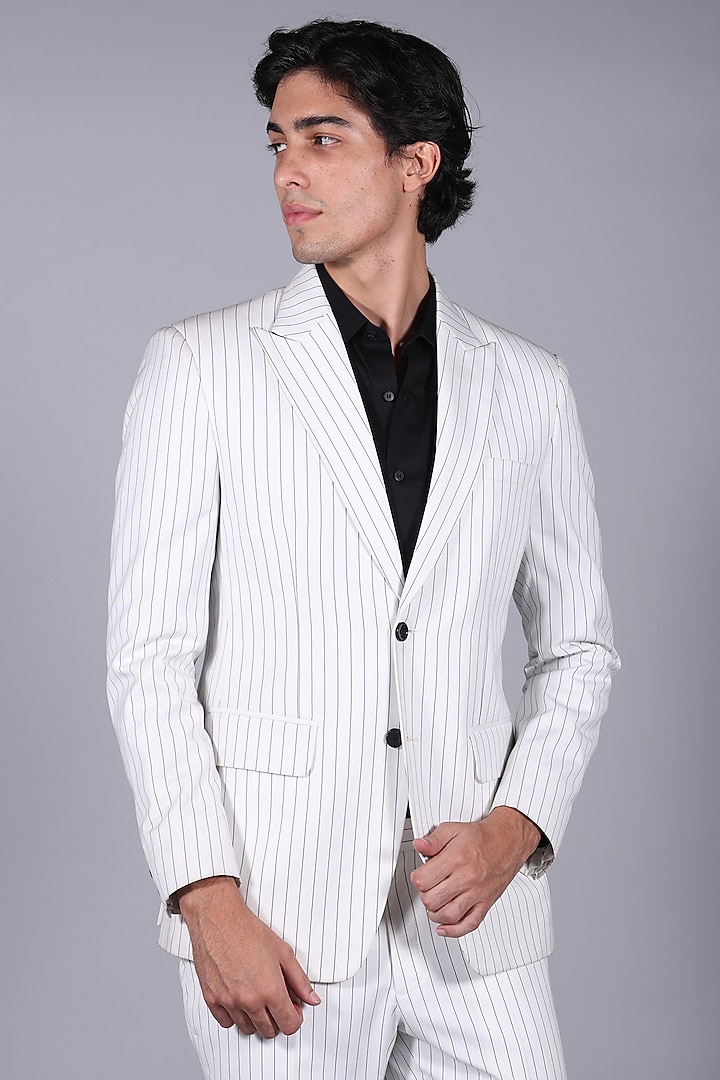 Ice White Suiting Pinstripe Blazer Set by Bharat Reshma at Pernia's Pop Up Shop