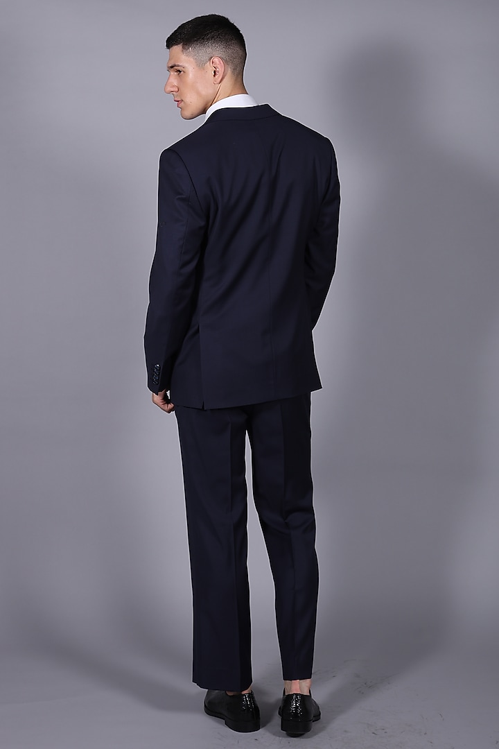 Midnight Navy Suiting Thread Embroidered Blazer Set by Bharat Reshma at Pernia's Pop Up Shop
