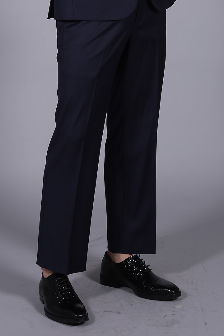 Midnight Navy Suiting Thread Embroidered Blazer Set by Bharat Reshma at Pernia's Pop Up Shop