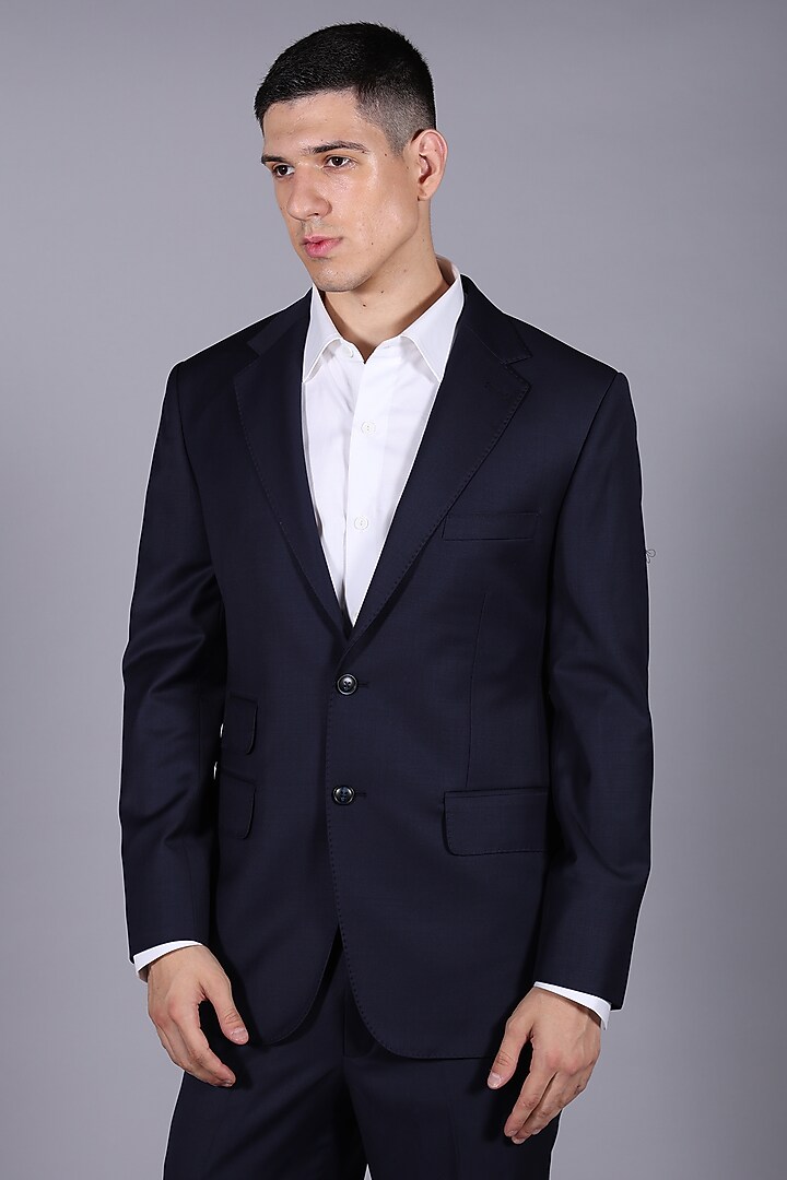 Midnight Navy Suiting Thread Embroidered Blazer Set by Bharat Reshma at Pernia's Pop Up Shop