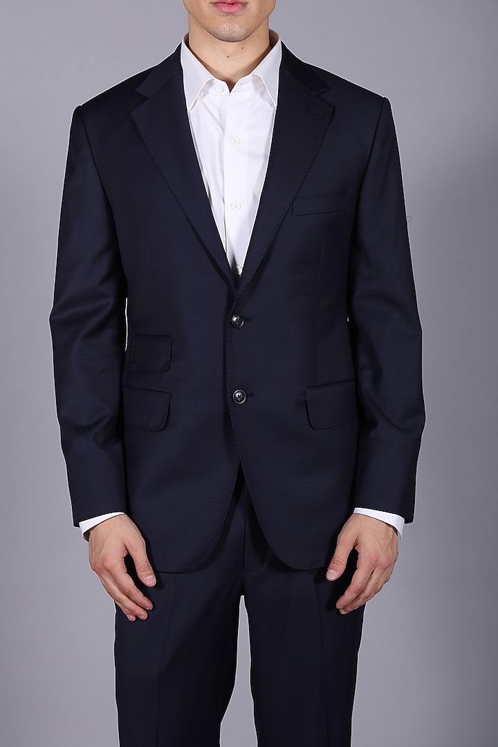 Midnight Navy Suiting Thread Embroidered Blazer Set by Bharat Reshma at Pernia's Pop Up Shop