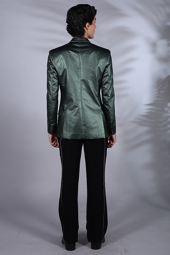 Green & Black Leather Digital Printed Blazer Set by Bharat Reshma at Pernia's Pop Up Shop
