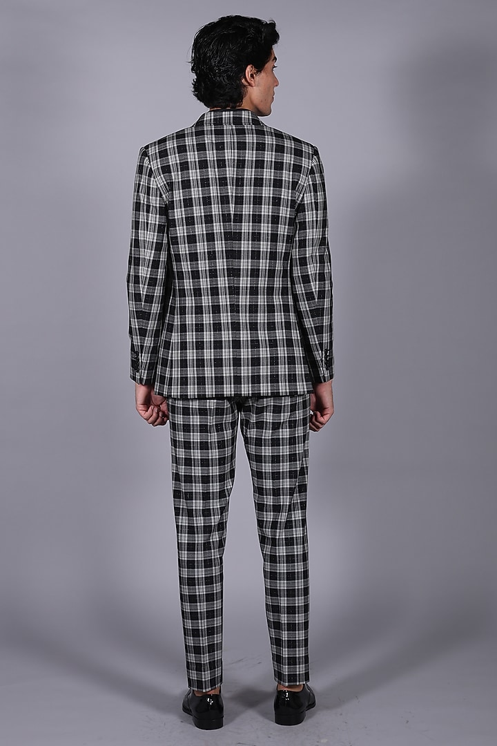 Grey & Black Suiting Checkered Blazer Set by Bharat Reshma at Pernia's Pop Up Shop