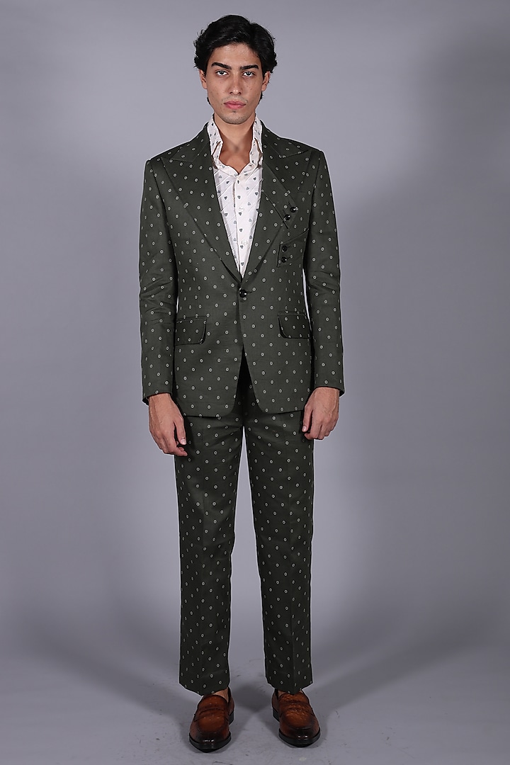 Green Cotton Suiting Printed Blazer Set by Bharat Reshma at Pernia's Pop Up Shop