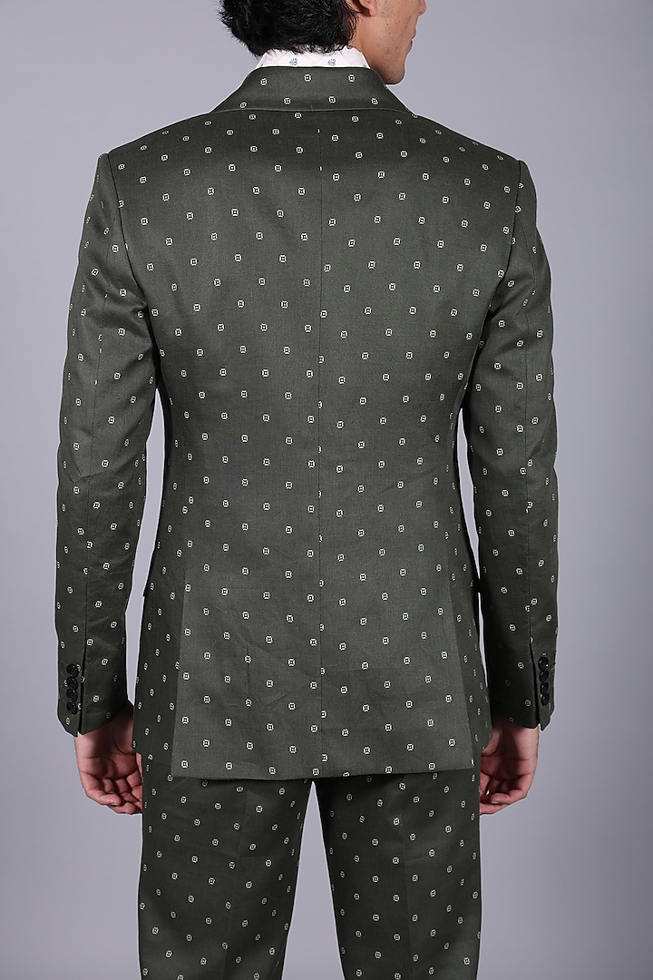 Green Cotton Suiting Printed Blazer Set by Bharat Reshma at Pernia's Pop Up Shop