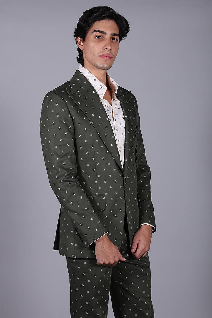 Green Cotton Suiting Printed Blazer Set by Bharat Reshma at Pernia's Pop Up Shop
