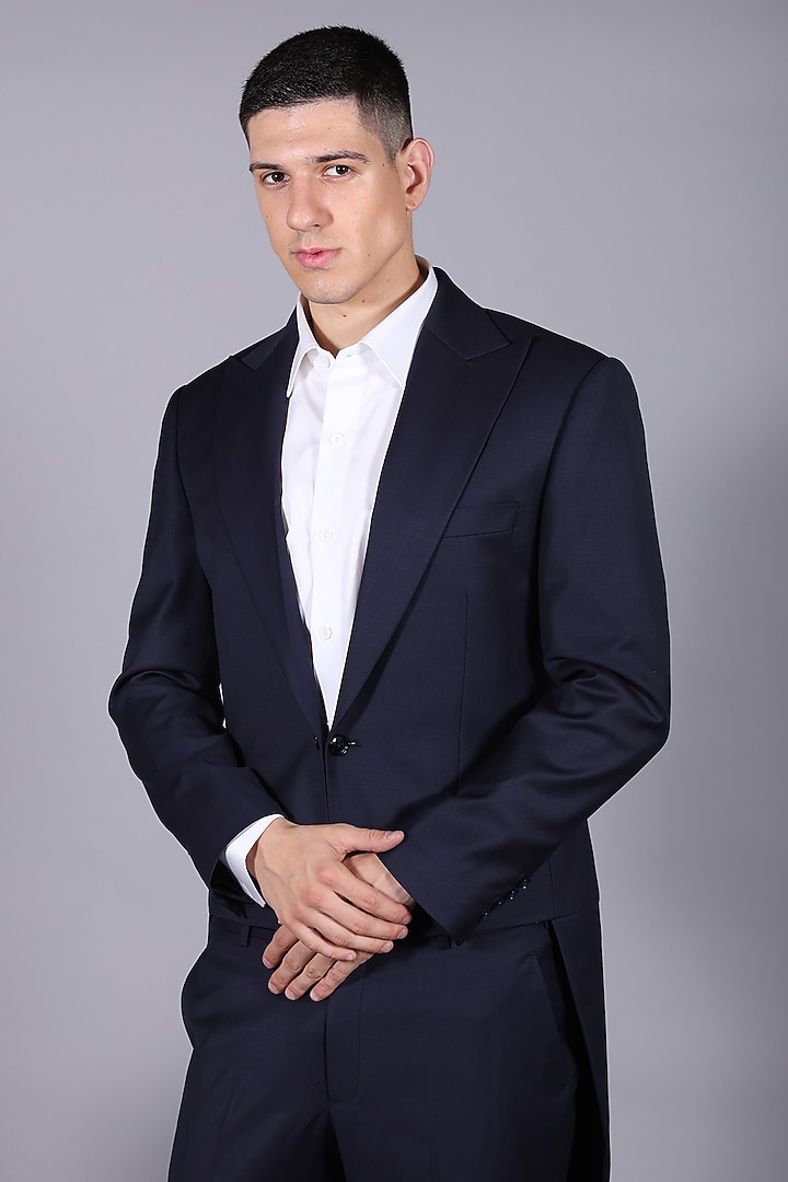 Navy Blue Suiting Blazer Set by Bharat Reshma at Pernia's Pop Up Shop