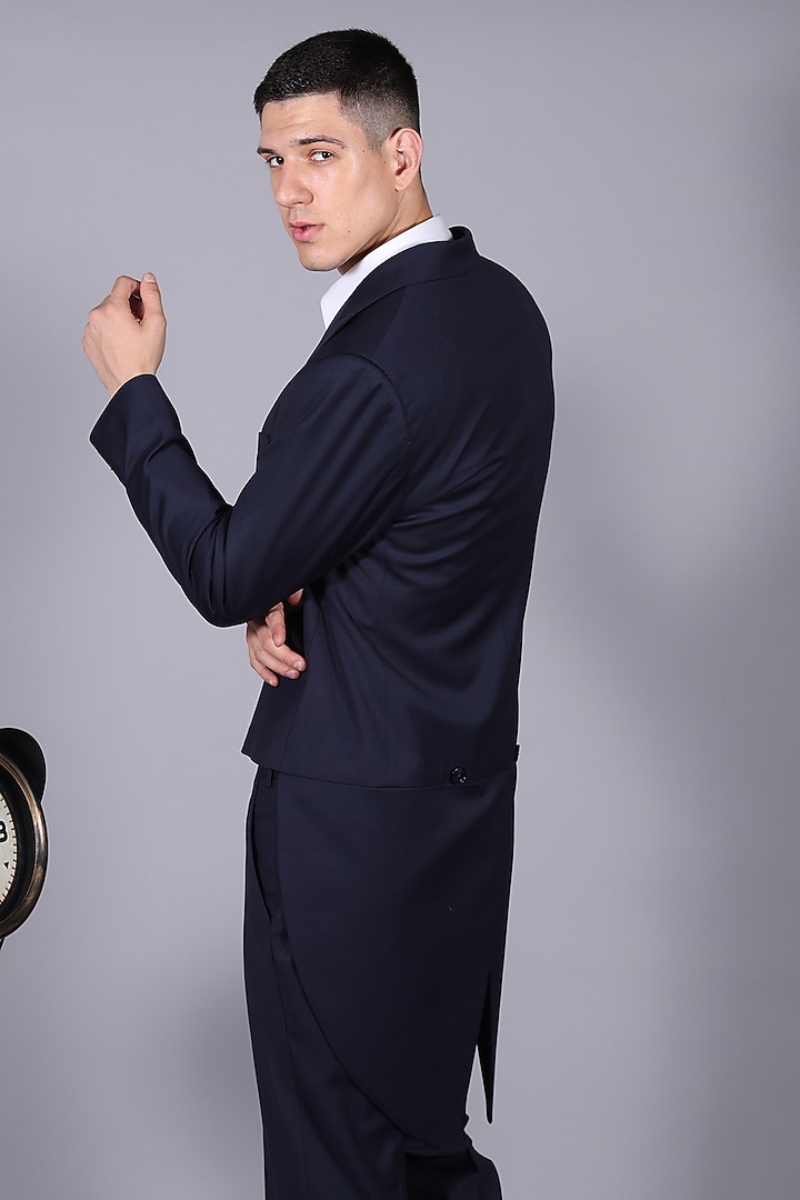 Navy Blue Suiting Blazer Set by Bharat Reshma at Pernia's Pop Up Shop